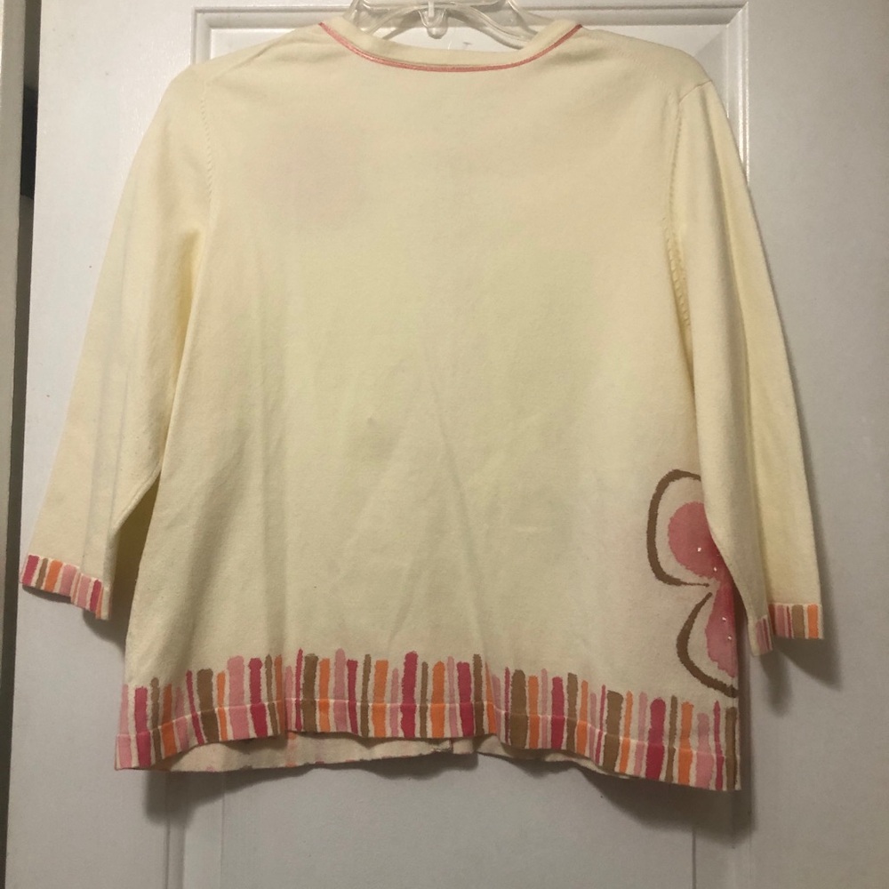 Cream Cardigan with Pink Floral Appliqué size M - Picture 6 of 7